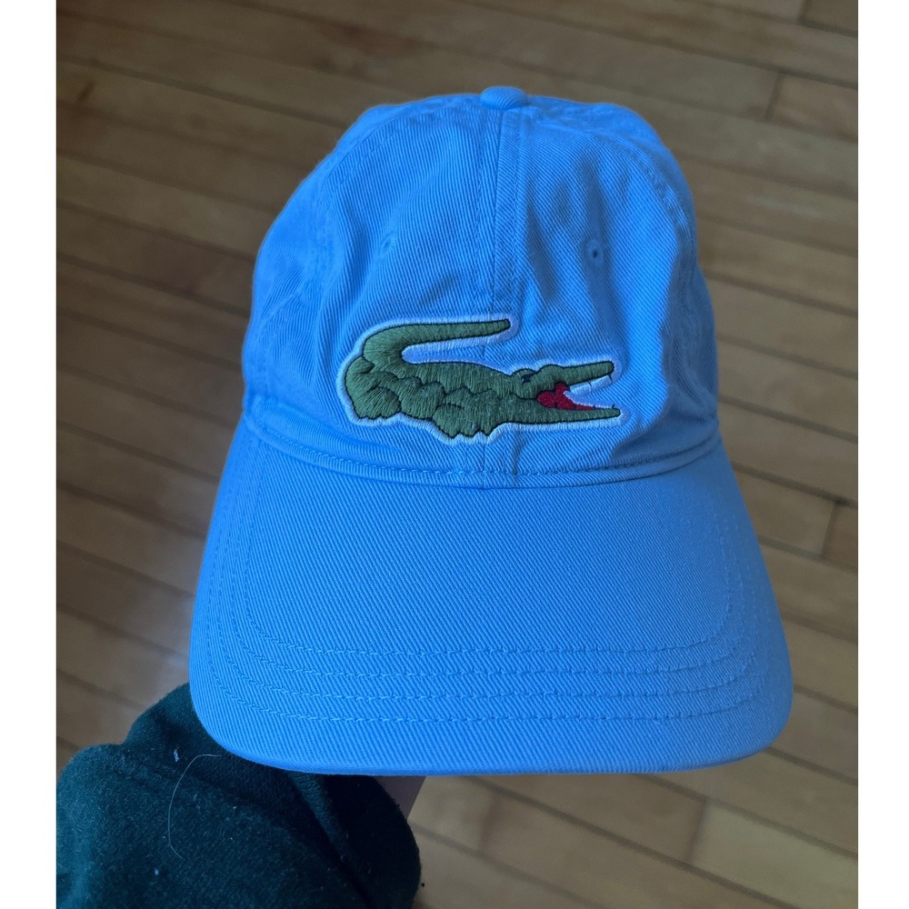 Lacoste Light Blue Cotton Baseball Cap Oversized Crocodile Logo Hat big croc